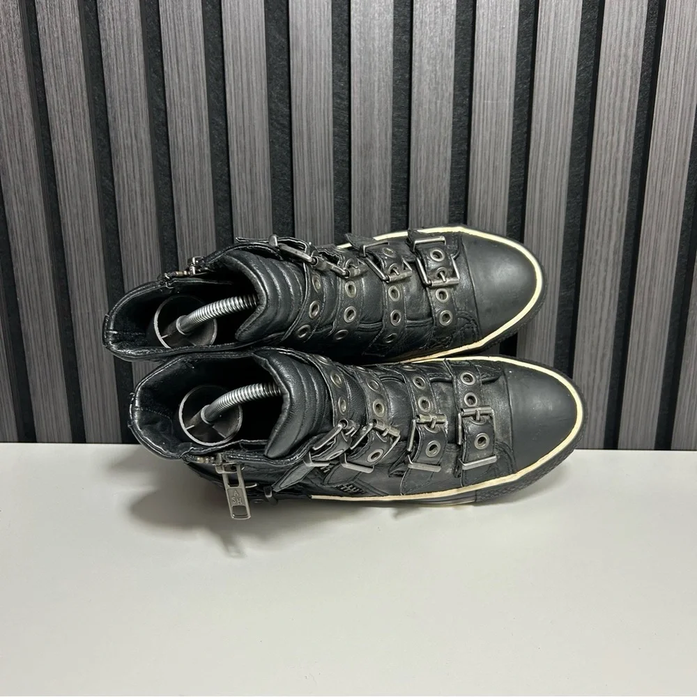 Ash black leather buckle zipper high top - Picture 6 of 8